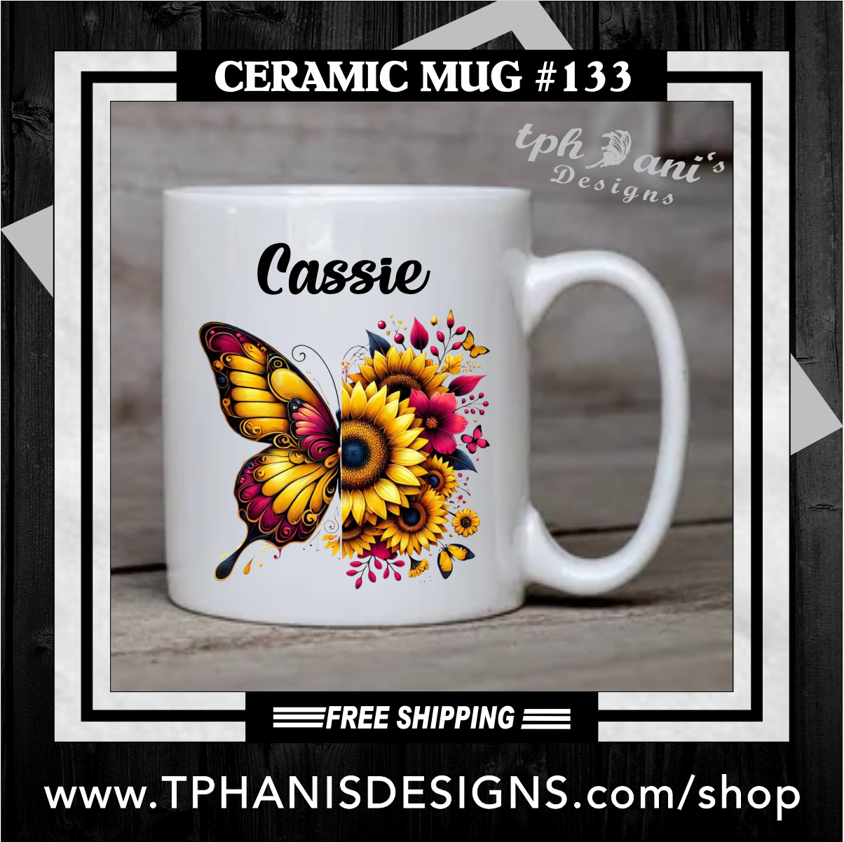 Ceramic Mug - BUTTERFLY SUNFLOWER