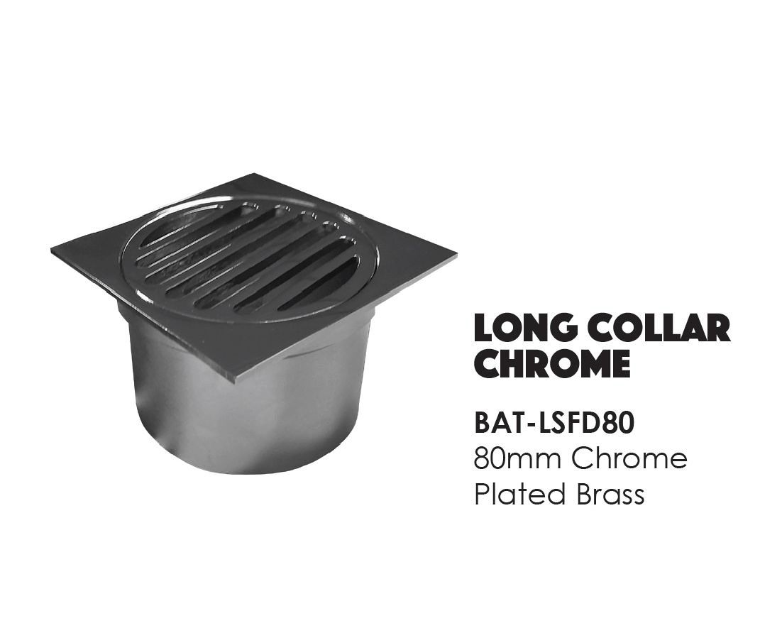 Chrome Plated Long Collar Square Floor Drain