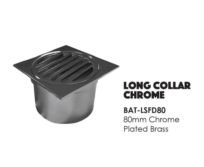Chrome Plated Long Collar Square Floor Drain