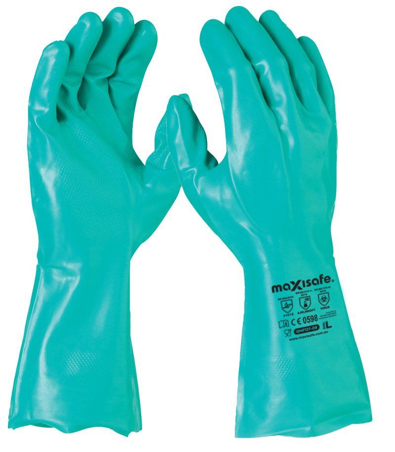 Maxisafe 33cm Green Nitrile Chemical Glove, Size: Large