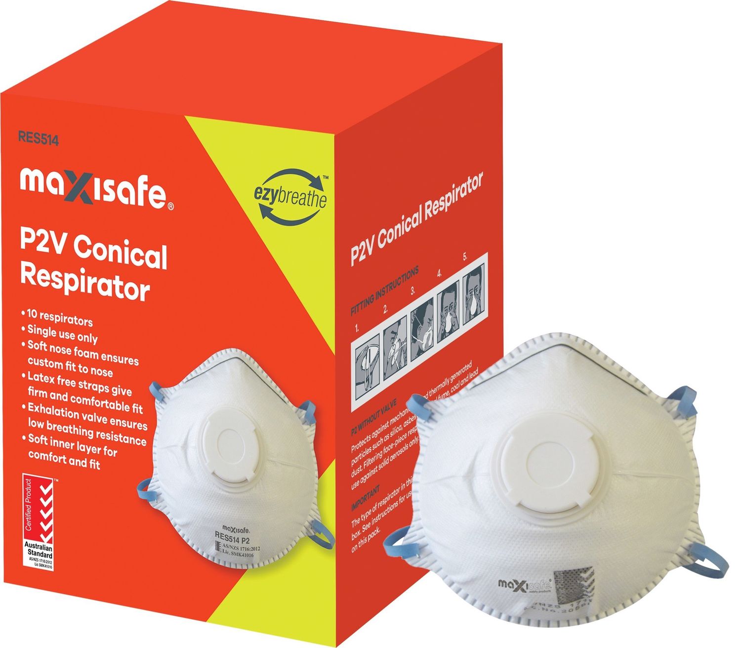 P2 Conical Respirator with Carbon and Valve, Box 10