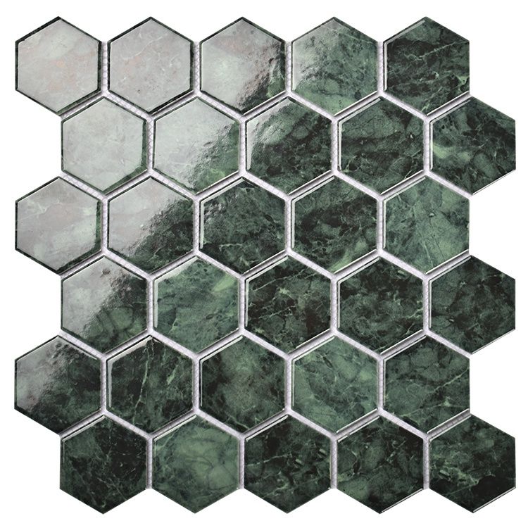 Hexagon Stone Green Porcelain Bathroom Wall Mosaic Tile