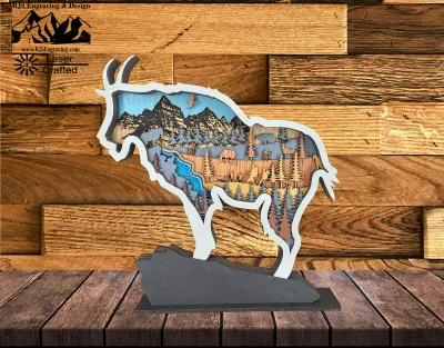 Layered Wood Mountain Goat