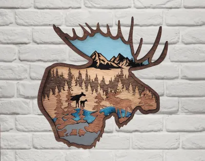Layered Wood Moose Head Wall Decor