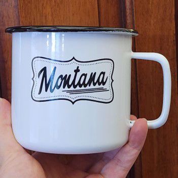 White Enamel Mug with Montana