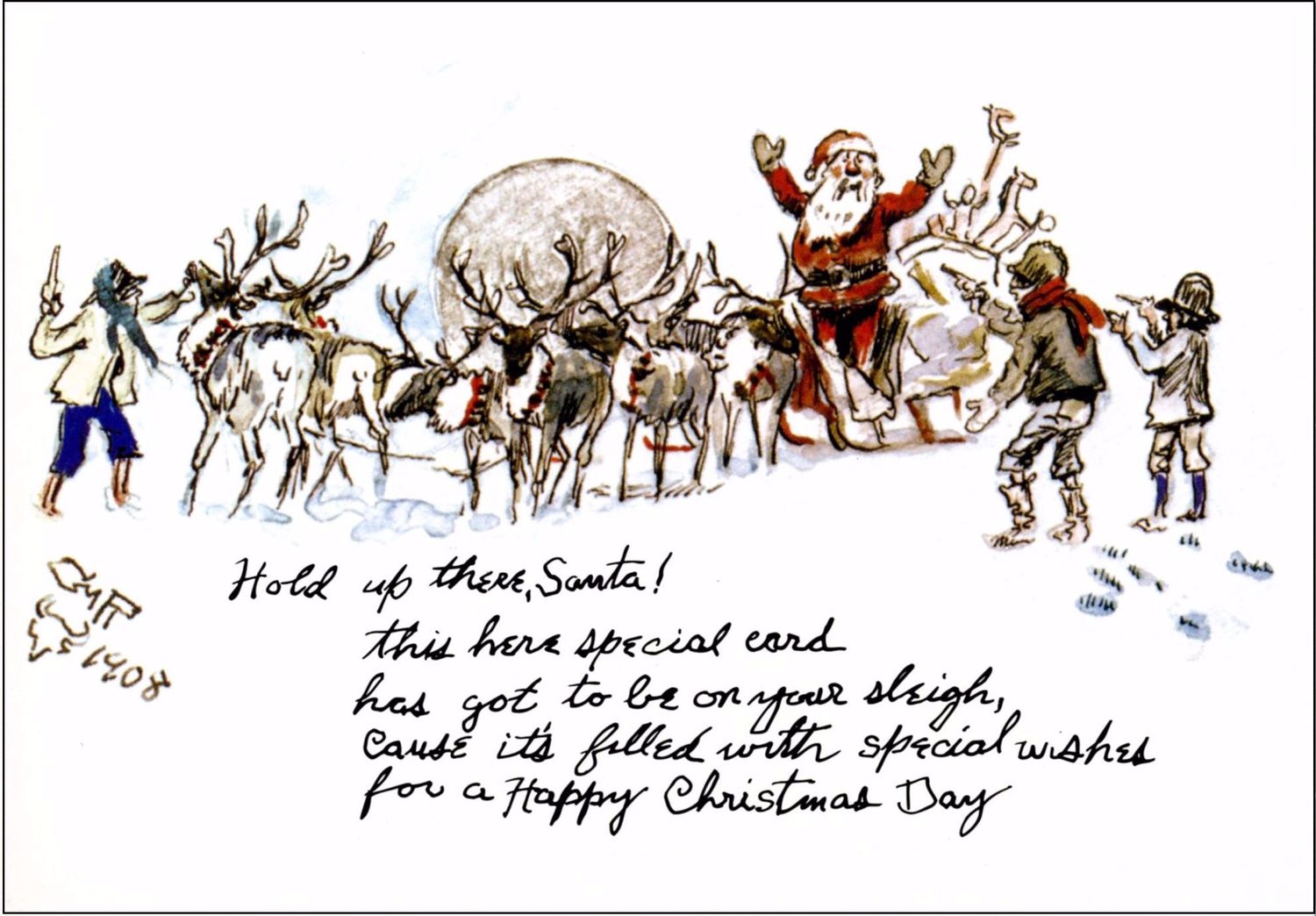 Christmas Cards - Hold Up Santa