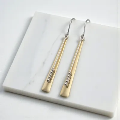 Earrings - Long Gold and Silver Statement