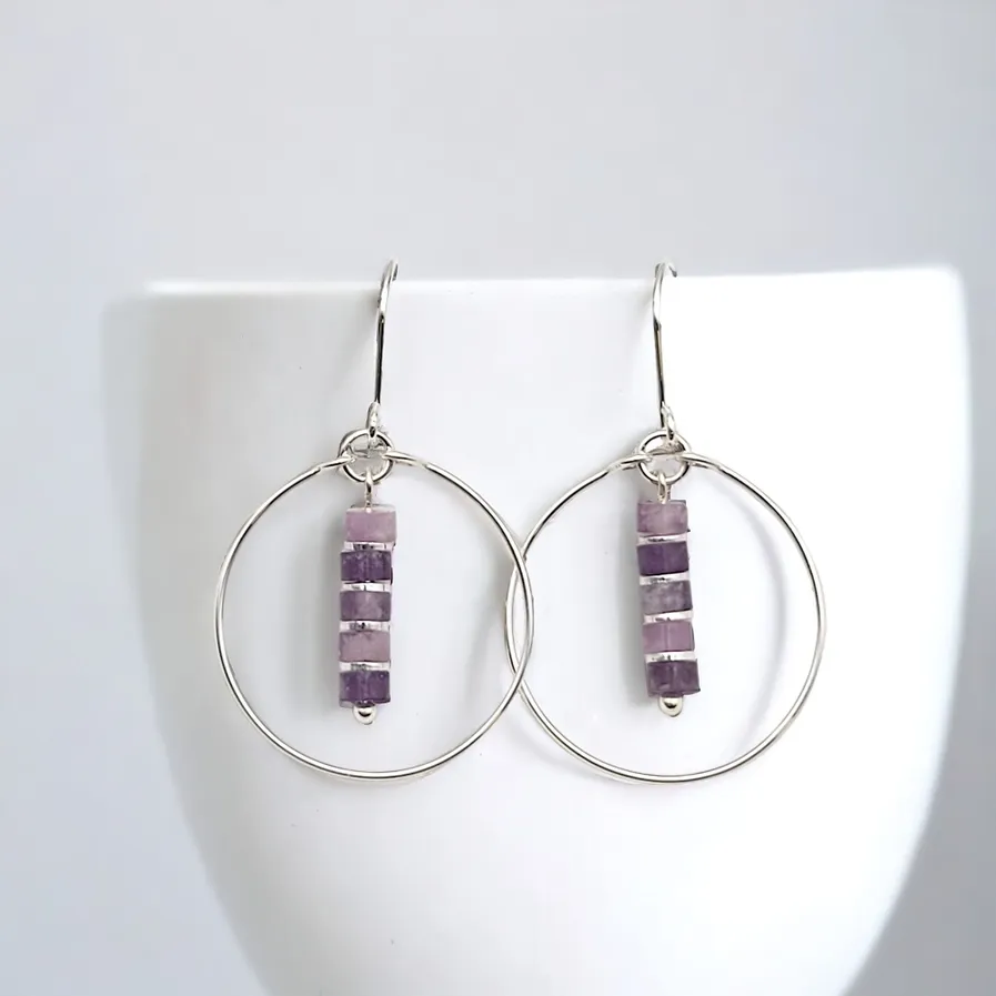 Earrings - Silver Amethyst Hoops