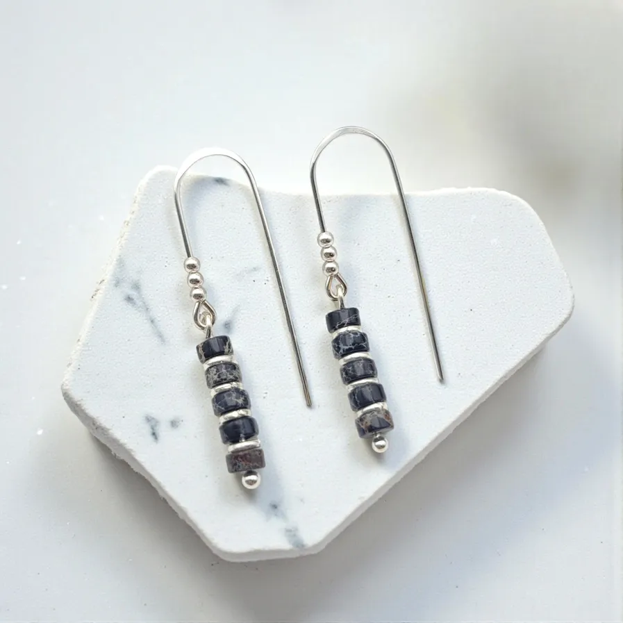 Earrings - Silver Black Jasper