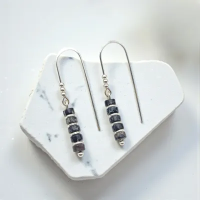 Earrings - Silver Black Jasper