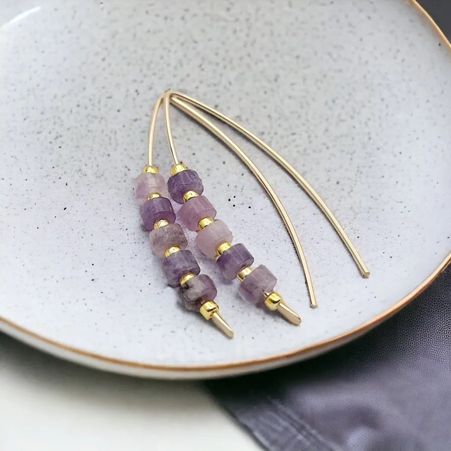 Earrings - Gold Amethyst Wishbone