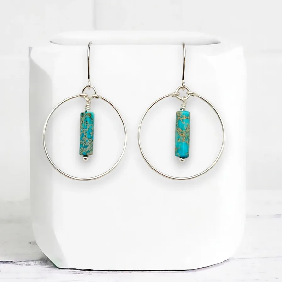 Earrings - Silver Turquoise Hoops