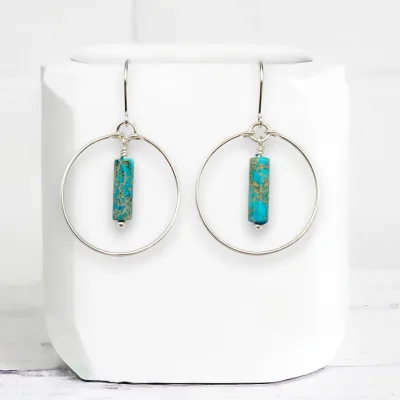 Earrings - Silver Turquoise Hoops