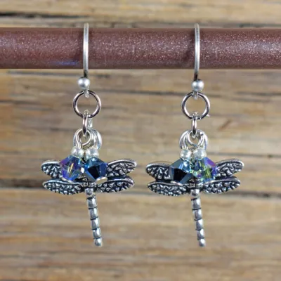 Dragonfly Shimmer Skimmer Blue Earrings