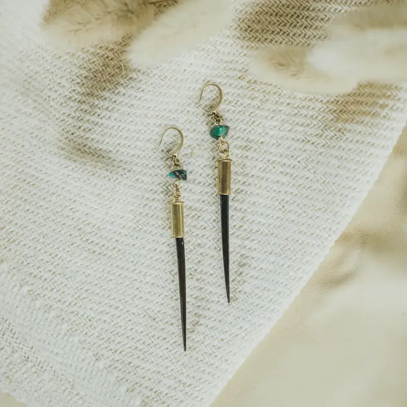 Mostly Black Quill Turquoise Earrings