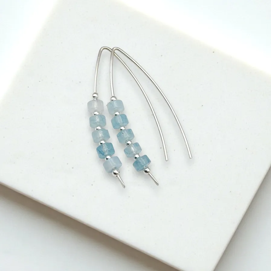 Earrings - Silver Aquamarine Threaders