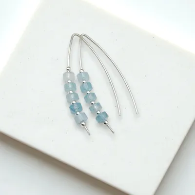Earrings - Silver Aquamarine Threaders