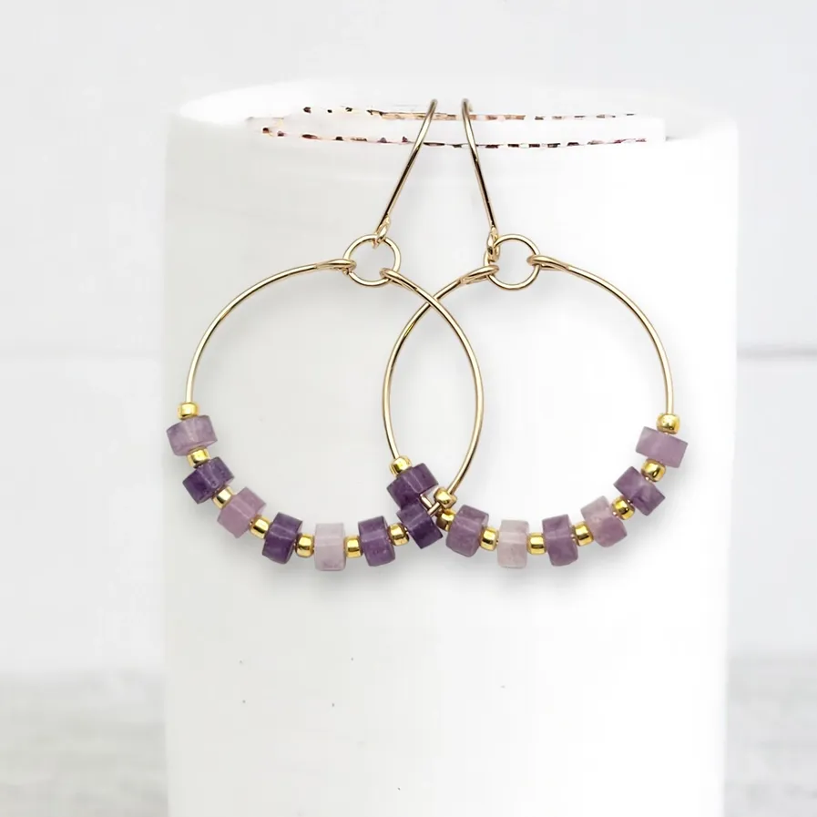 Earrings - Gold Amethyst Hoops