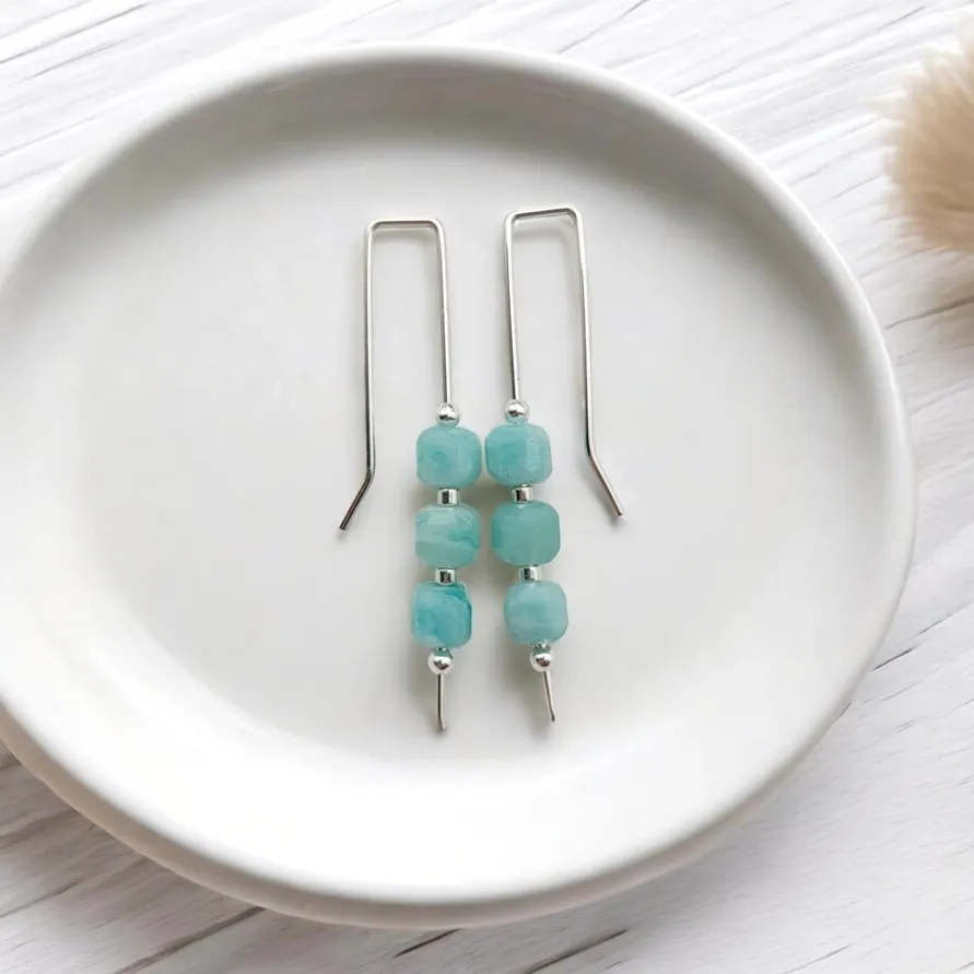 Amazonite Cubes Threader Earrings