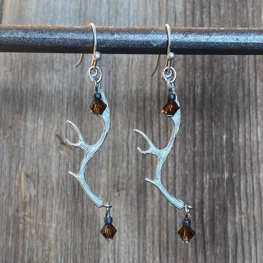 Smoky Topaz Antler Earrings