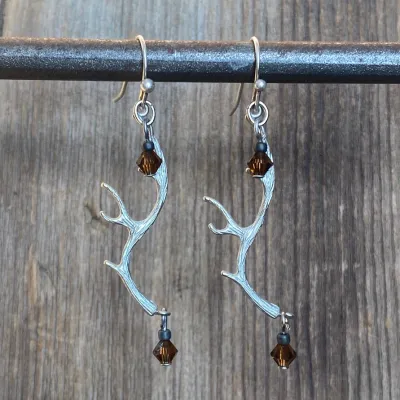 Smoky Topaz Antler Earrings