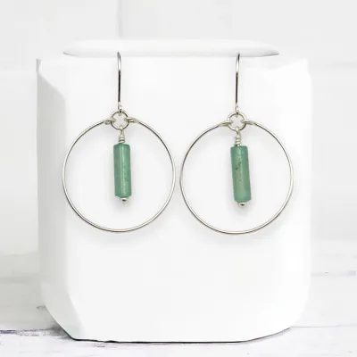Earrings - Silver Green Aventurine Hoops