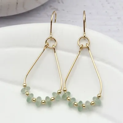 Earrings - Gold Green Aventurine Teardrops
