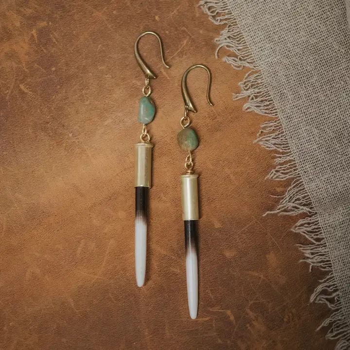 Mostly White Quill Turquoise Earrings