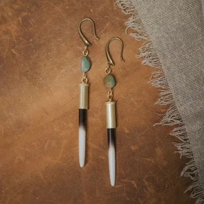 Mostly White Quill Turquoise Earrings