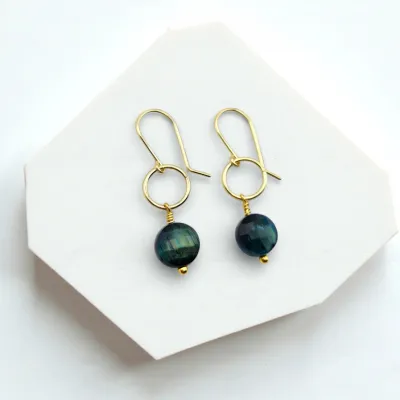 Earrings - Gold Blue Tigers Eye
