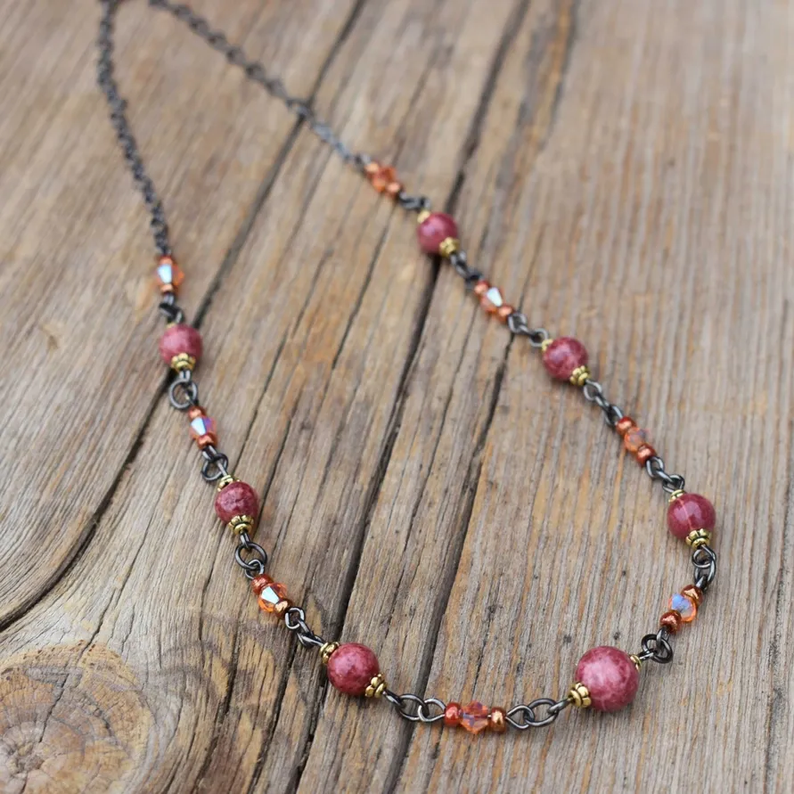 Carnelian Rose &amp; Agate Choker