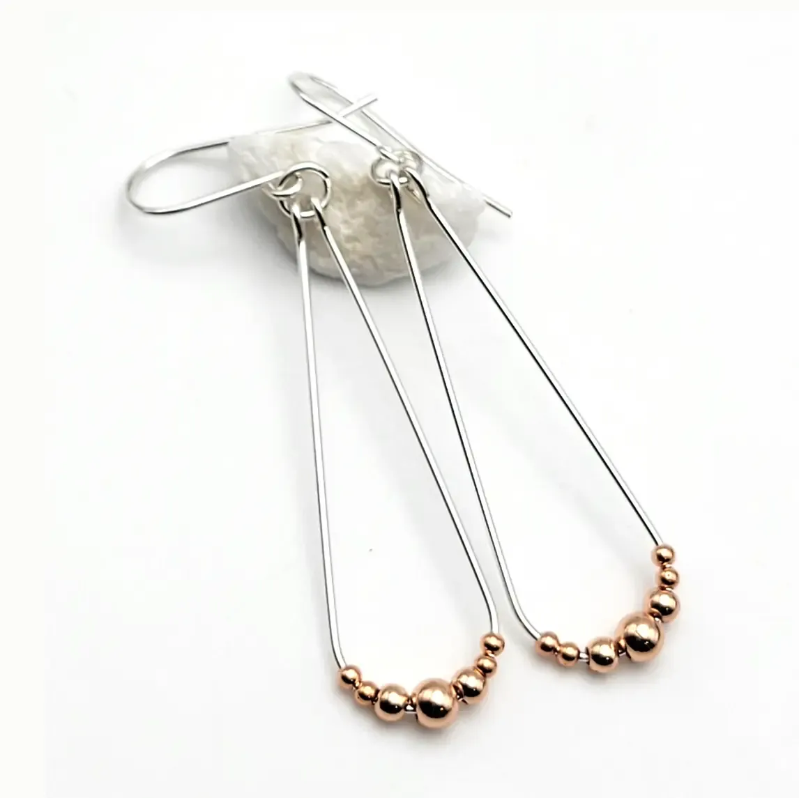 Earrings - Long Silver Copper Hoop