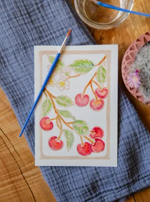 Cherry Branch Watercolor Card Kit