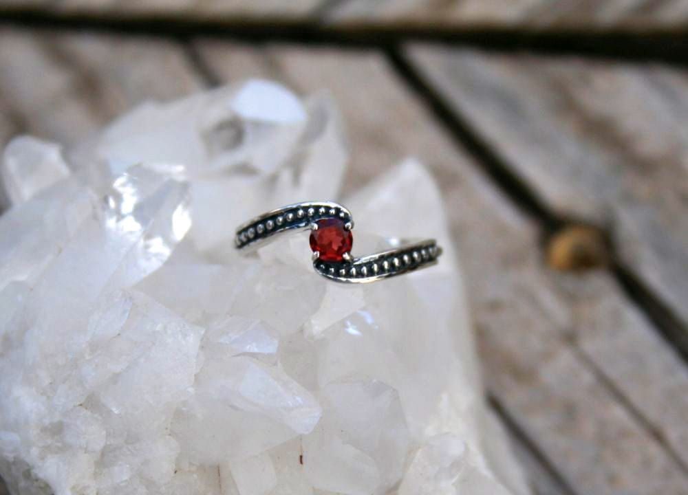 Beaded Bypass Garnet Ring
