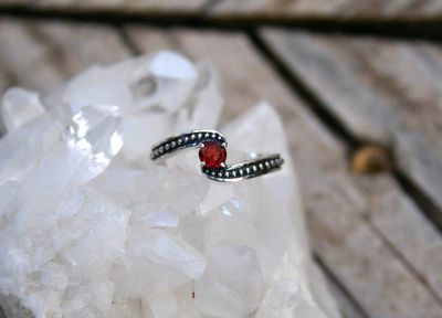 Beaded Bypass Garnet Ring