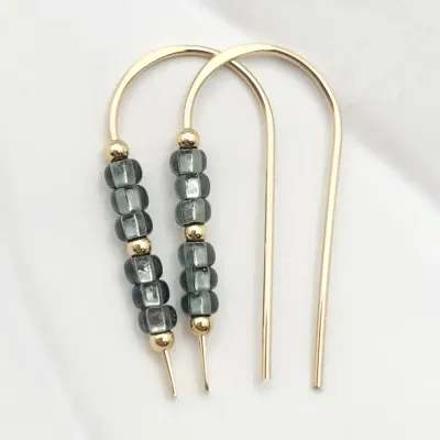 Smokey Quartz Bead Gold Threader Earrings