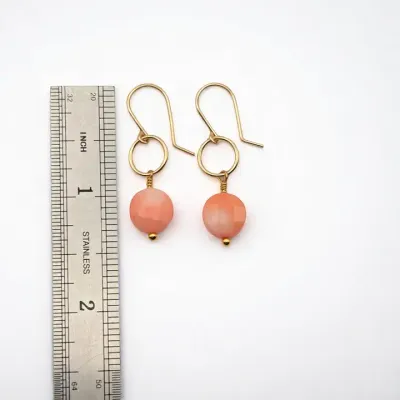Pink Bamboo Coral Gold Dangle Earrings
