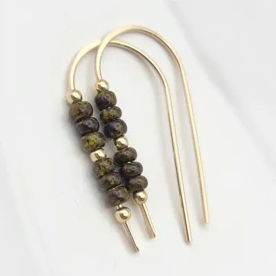 Olive Beaded Gold Threader Earrings