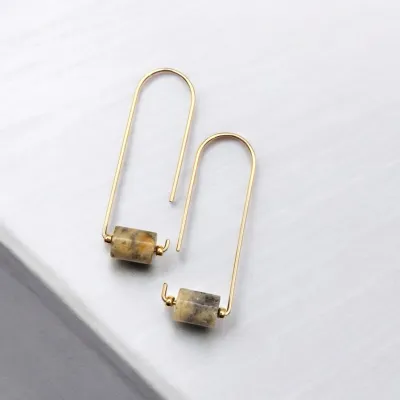 Crazy Lace Agate Gold Arc Threader Earrings