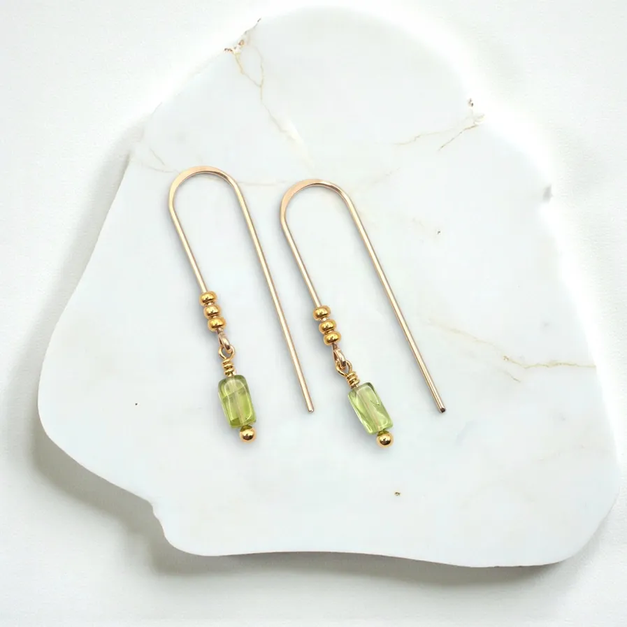 Mini Peridot Gemstone Gold Threader Earrings