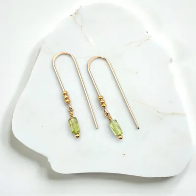 Mini Peridot Gemstone Gold Threader Earrings
