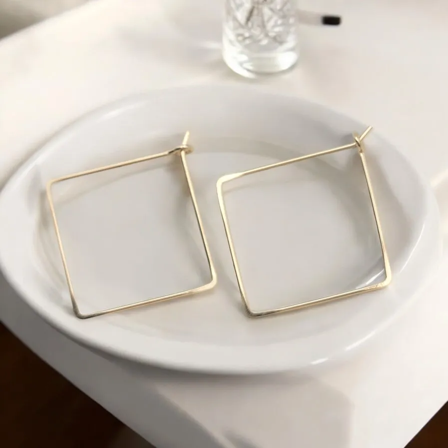 Square Hoop Gold Earrings