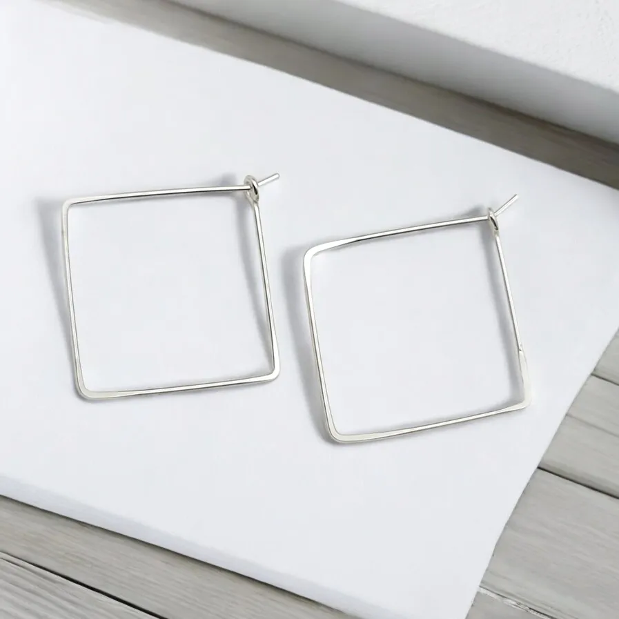 Square Hoop Silver Earrings