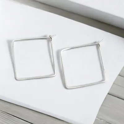 Square Hoop Silver Earrings