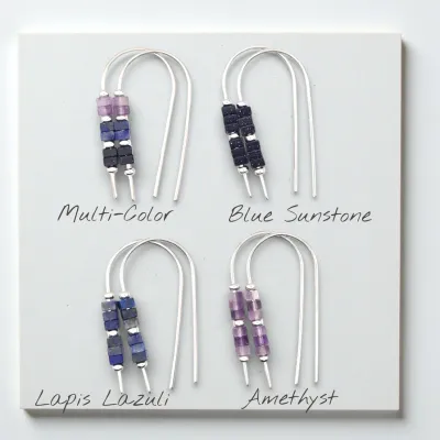 Small Multicolored Gemstone Threaders-Blue/Purple