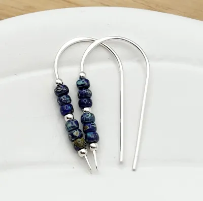 Denim Blue Bead Threader Earrings