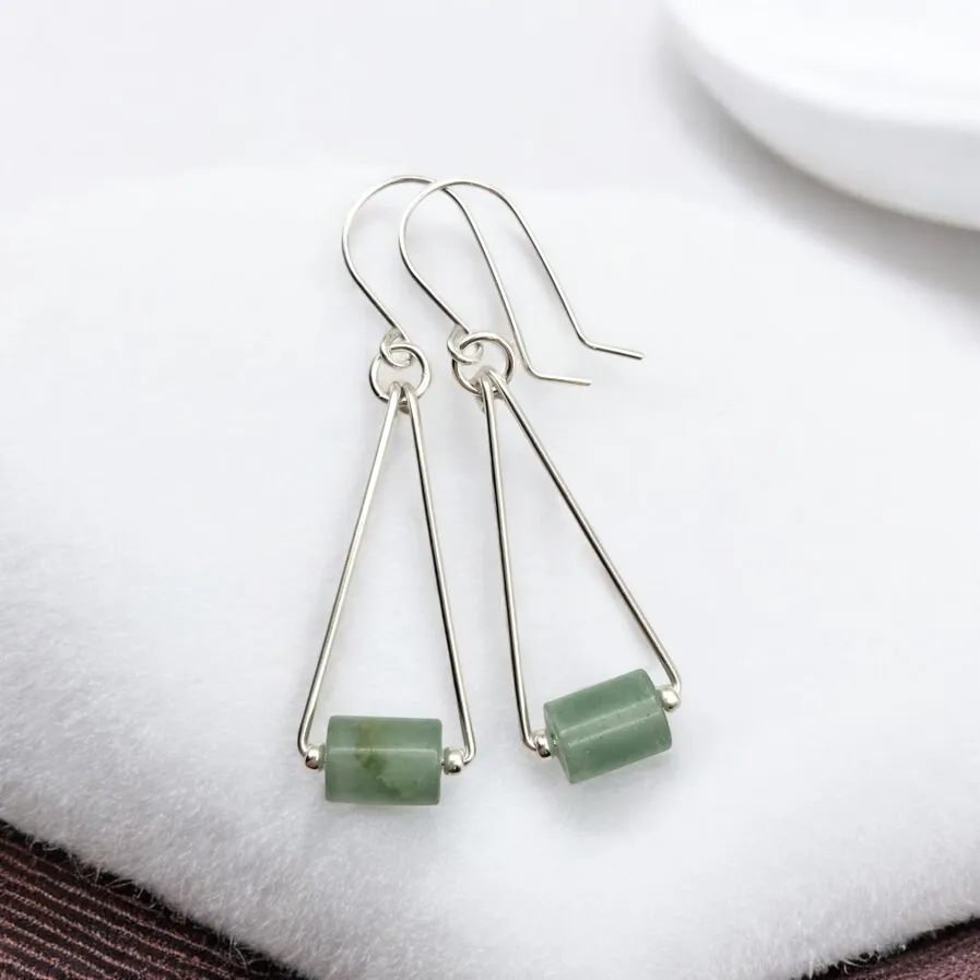 Green Aventurine Triangle Dangle Earrings