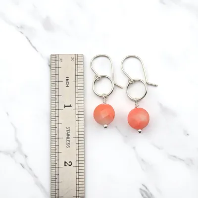Pink Bamboo Coral Silver Dangle Earrings