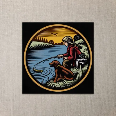 Girl Fishing w/ Dog - Mini Notes