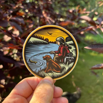 Sticker - Girl Fishing w/ Dog